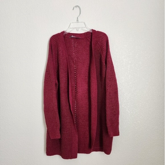 Chenille Cardigan Women's Large Open Front Raspberry - Picture 1 of 8
